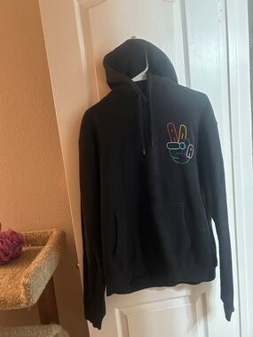 adidas Black Hoodie with Multicolor Peace Hand Graphic